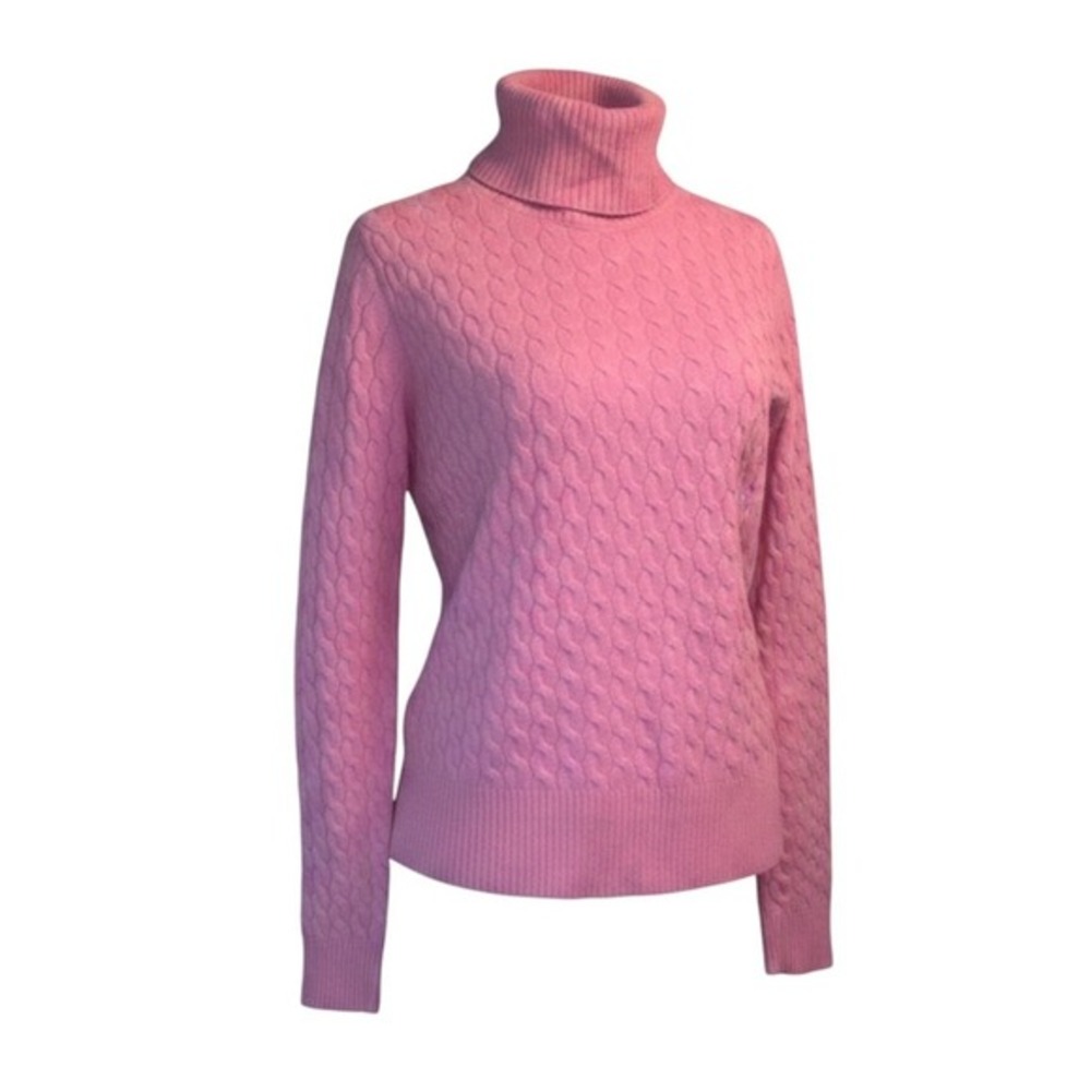 Geneva Pink Cashmere Cable Knit Turtleneck Sweater‎ M